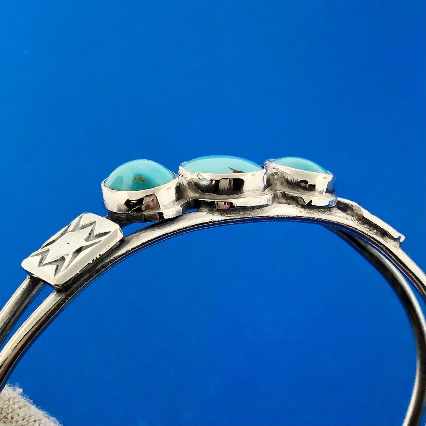Native American Artisan Sterling Silver Sleeping Beauty Turquoise Cuff Bracelet