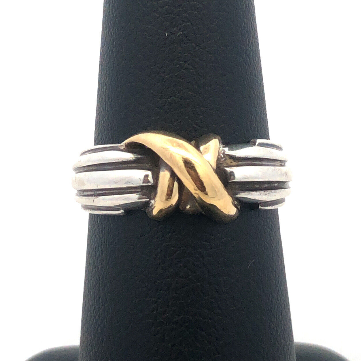 Designer Italy 925 Sterling Silver 18K Yellow Gold Two Tone Knot Twist Band Ring