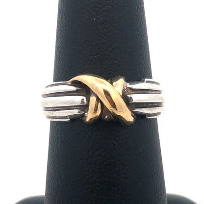 Designer Italy 925 Sterling Silver 18K Yellow Gold Two Tone Knot Twist Band Ring