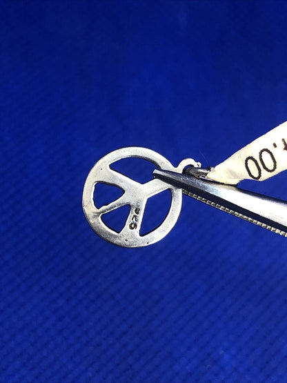 Sterling Silver 925 Peace Sign Hippie Small Round Pendant Charm