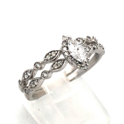 Designer SBT 14K White Gold Marquise Diamond Solitaire Accents 2 Ring Bridal Set