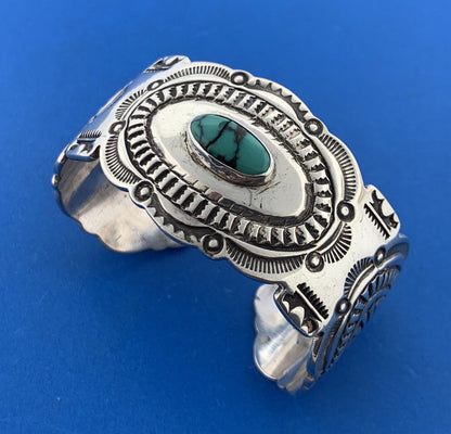 Rudy Willie Joe Delgarito Navajo 925 Sterling Silver Turquoise Cuff Bracelet