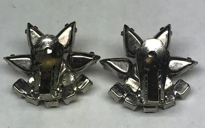 Vintage Art Deco Crystal Rhinestone Flower Cluster Bridal Cocktail Clip Earrings