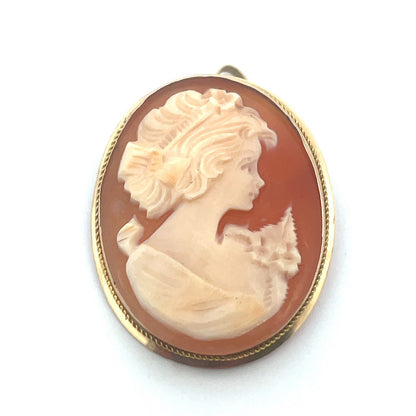 Vintage Designer Italy 14K Yellow Gold Oval Statement Cameo Brooch Pendant