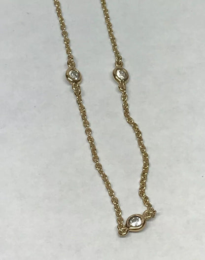 FAS Vermeil Sterling Silver 925 Round Cubic Zirconia CZ Station Necklace