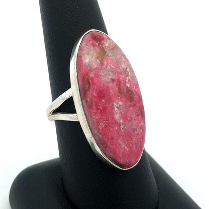 Vintage 925 Sterling Silver Oval Pink Rhodochrosite Statement Ring