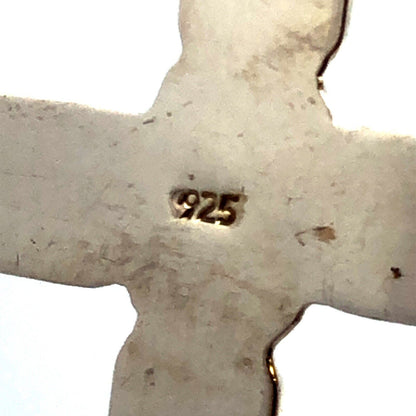 Vintage 925 Sterling Silver Rectangle Black Onyx Bezel Cross Pendant