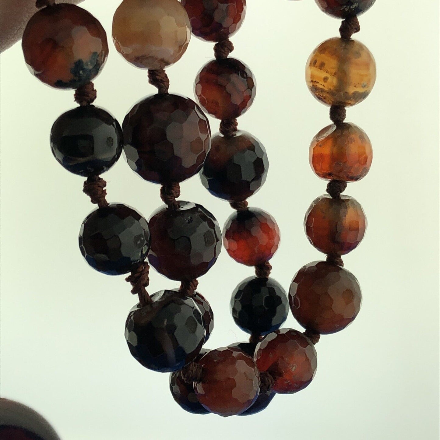 Vintage Designer Hand Knotted Carnelian Obsidian Agate Beaded Statement Necklace
