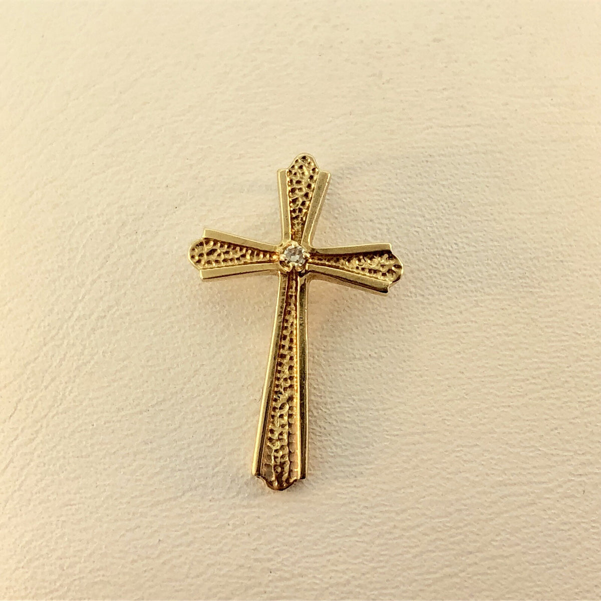 Classic 14K Yellow Gold Diamond Textured Polished Cross Easter Communion Pendant