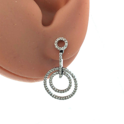 14k White Gold Pave Diamond Circle Drop Earrings