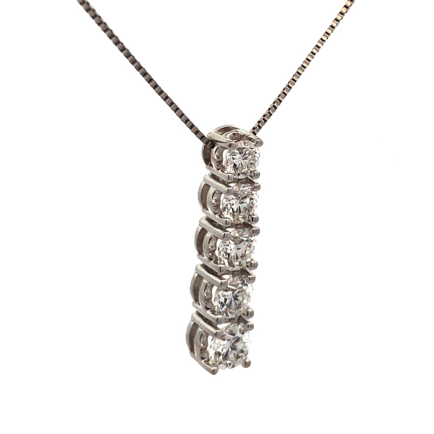 Designer 14K White Gold Round Diamond Graduated Bar Pendant Necklace