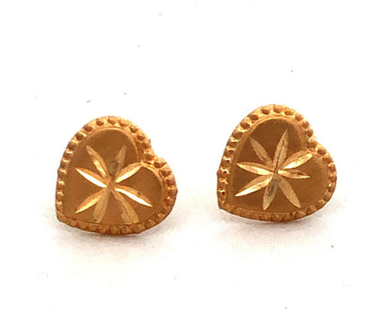 14K Yellow Gold Starburst Textured Heart Stud Earrings