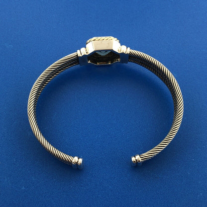 Designer CNA 925 Sterling Silver 14K Green Amethyst Cable Cuff Bracelet