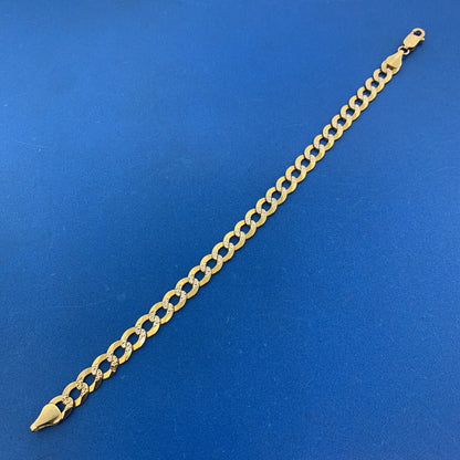 Designer 10K Yellow White Gold Diamond Cut Two Toned Flat Curb Link Bracelet
