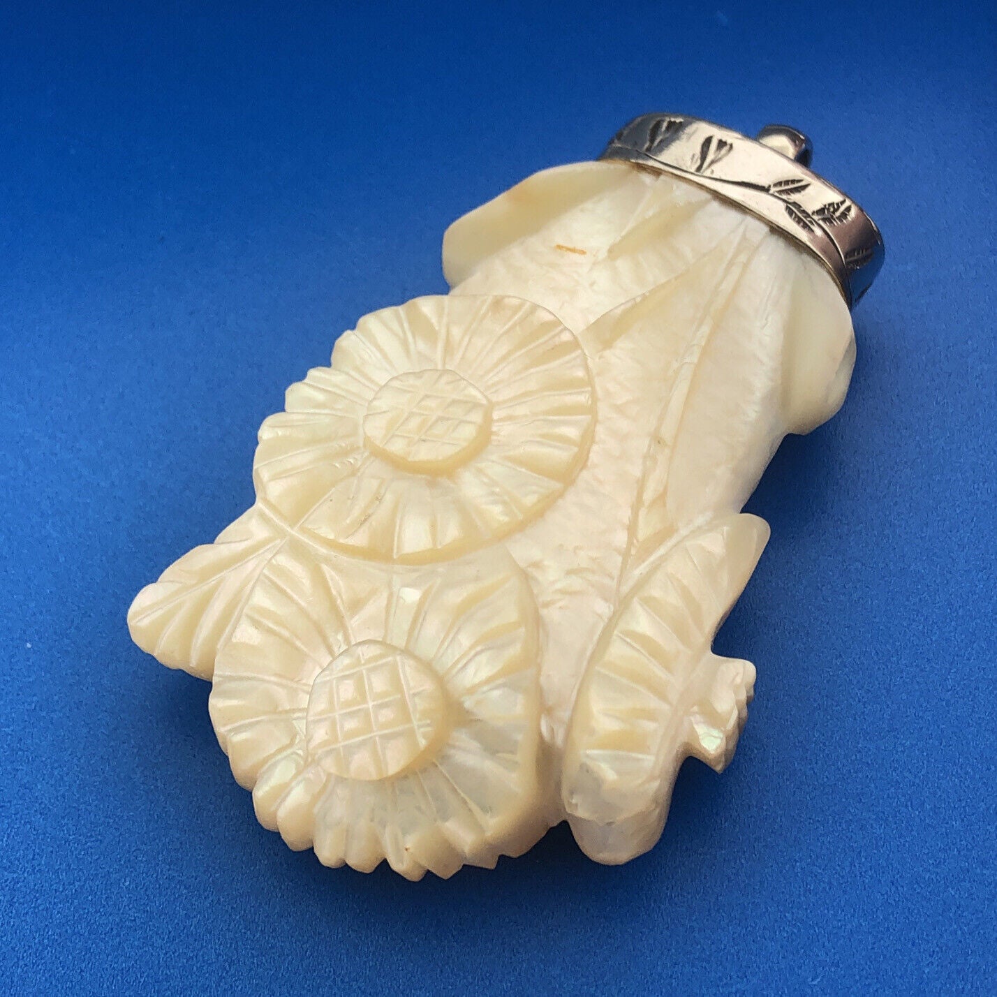 Native American Sterling Silver Hand Carved Mother Of Pearl Statement Pendant