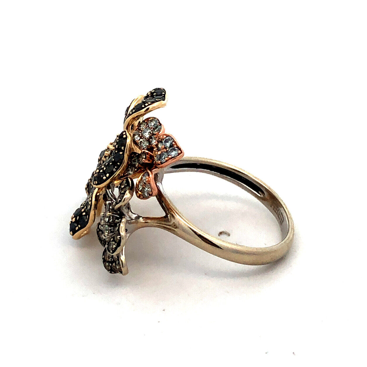 Effy Nature 14K Tri-Gold Black White Espresso Diamond Flower Statement Ring
