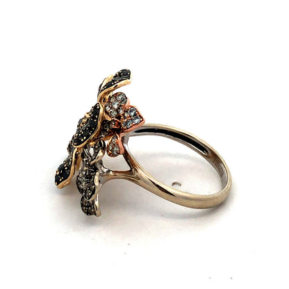Effy Nature 14K Tri-Gold Black White Espresso Diamond Flower Statement Ring