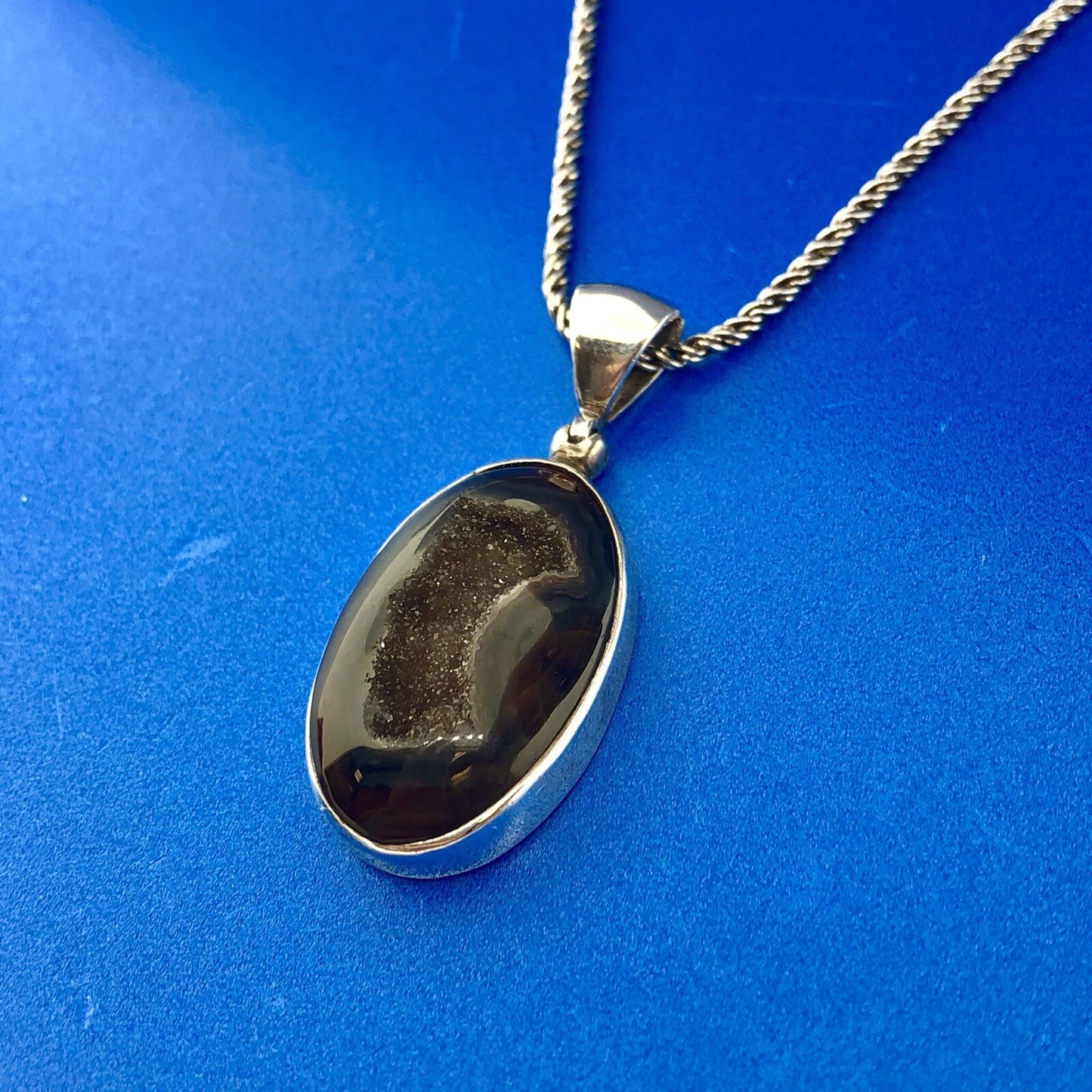 Starborn Creations Sterling Silver 925 Oval Window Drusy Druzy Pendant Necklace