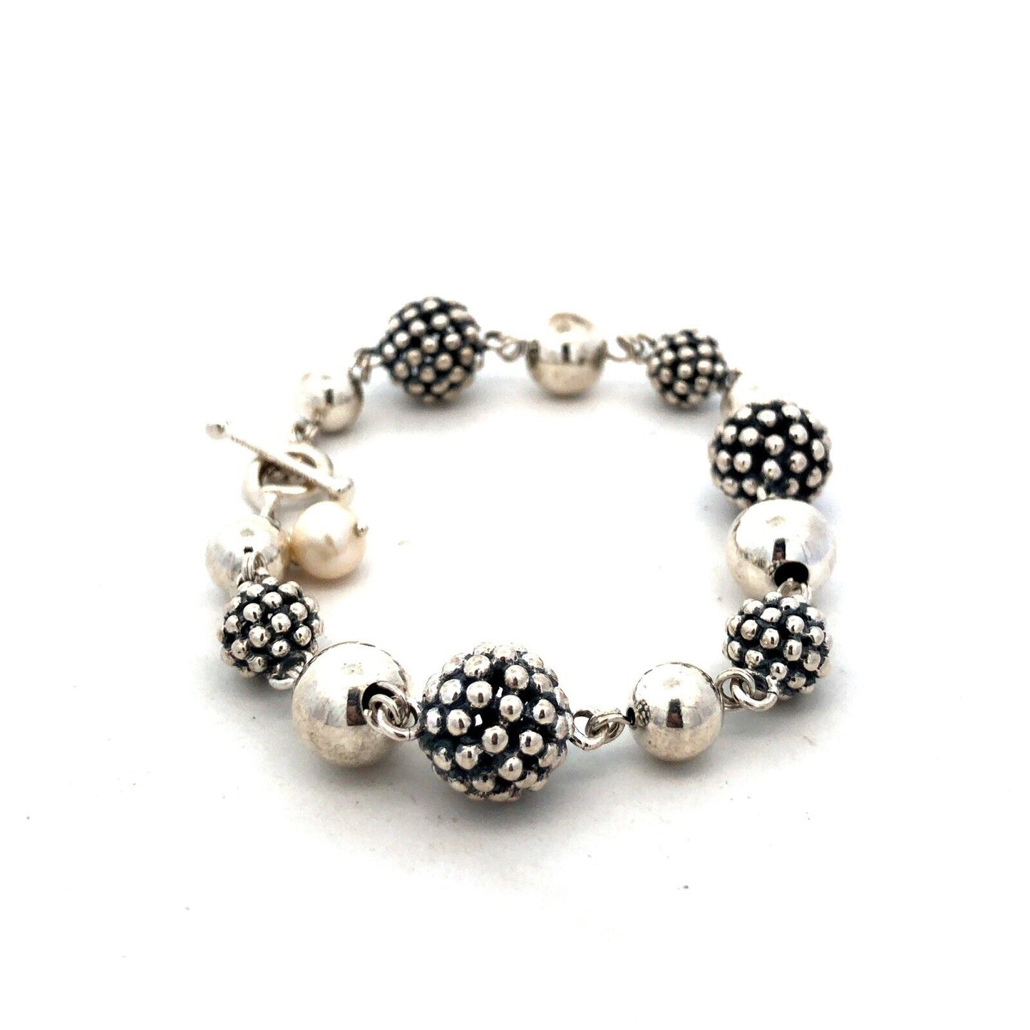 Michael Dawkins 925 Sterling Silver Pearl Textured Ball Beaded Toggle Bracelet