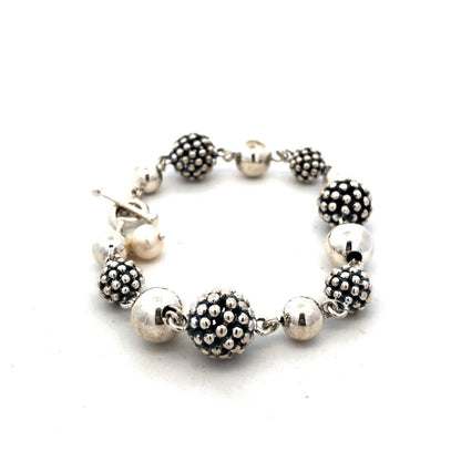 Michael Dawkins 925 Sterling Silver Pearl Textured Ball Beaded Toggle Bracelet