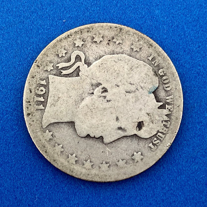 1911 D Silver Barber Quarter Better Key Date Denver Coin Rare Scarce