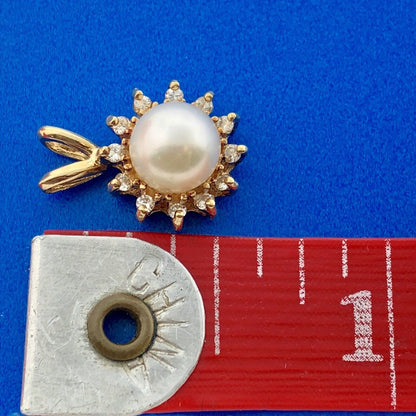 Designer 14K Yellow Gold Genuine Solitaire Pearl Diamond Wedding Bridal Pendant