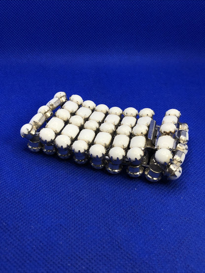 Weiss Runway Couture White Milk Glass Five Row Statement Cuff Bracelet