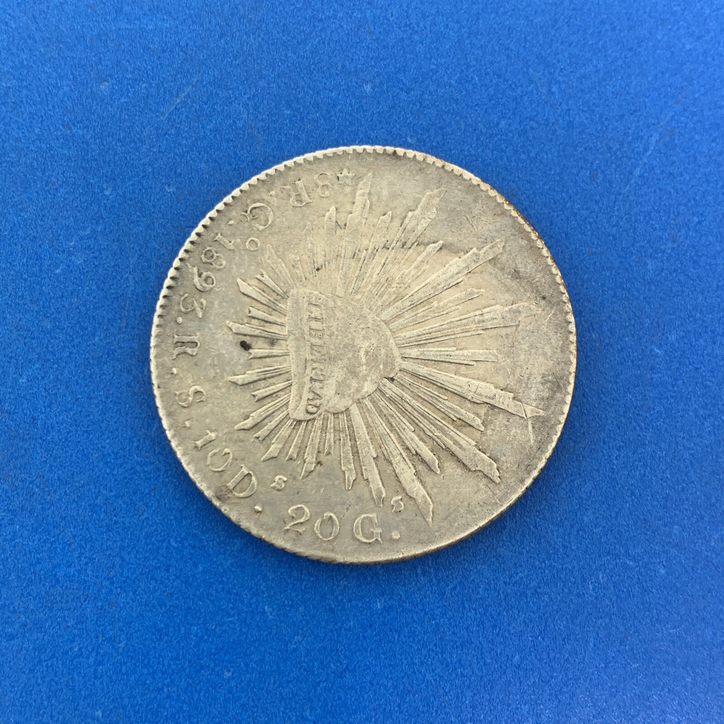 1893 Go Guanajuato 8 Reales R.S. 10 D 20 G .903 Silver Mexico Coin