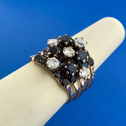 Estate 14K Rose Gold Sapphire Diamond Cluster September Occasion Wide Harem Ring