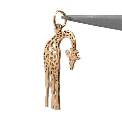 Designer JA 14K Yellow Gold Open Work Giraffe Wild Zoo Animal Charm Pendant