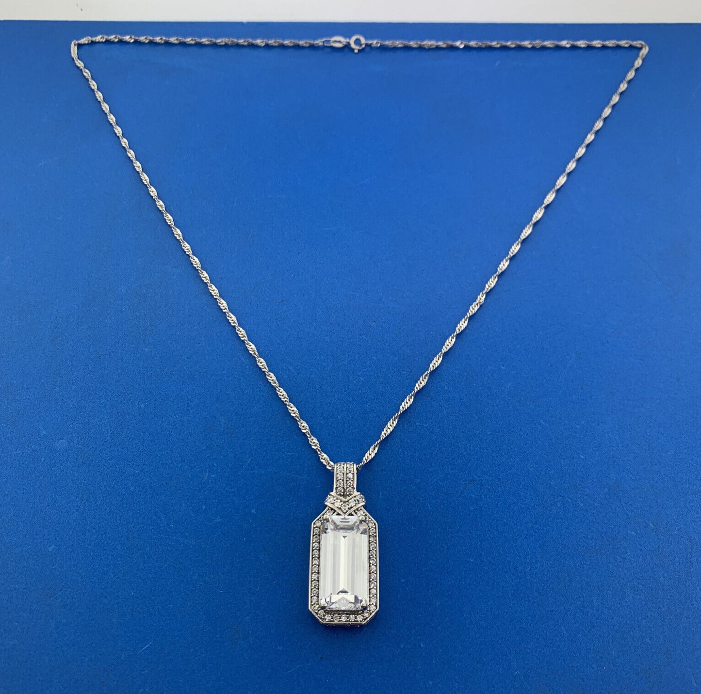 Designer Sterling Silver Diamonique Cubic Zirconia Statement Pendant Necklace