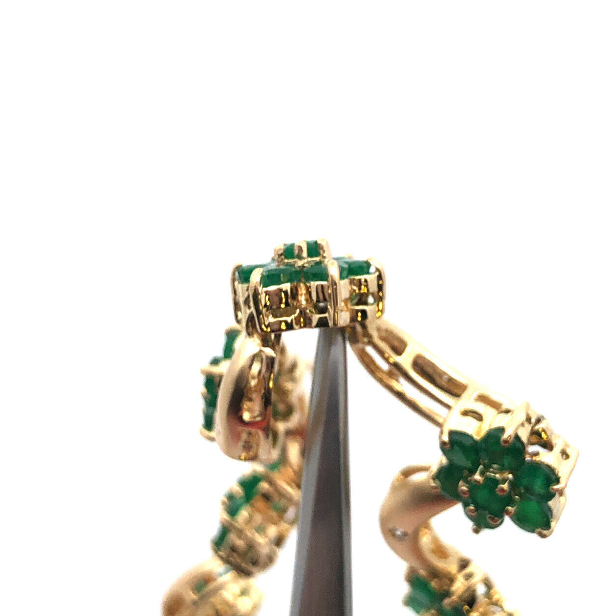 Designer 14K Yellow Gold Emerald Diamond Floral Station Bracelet