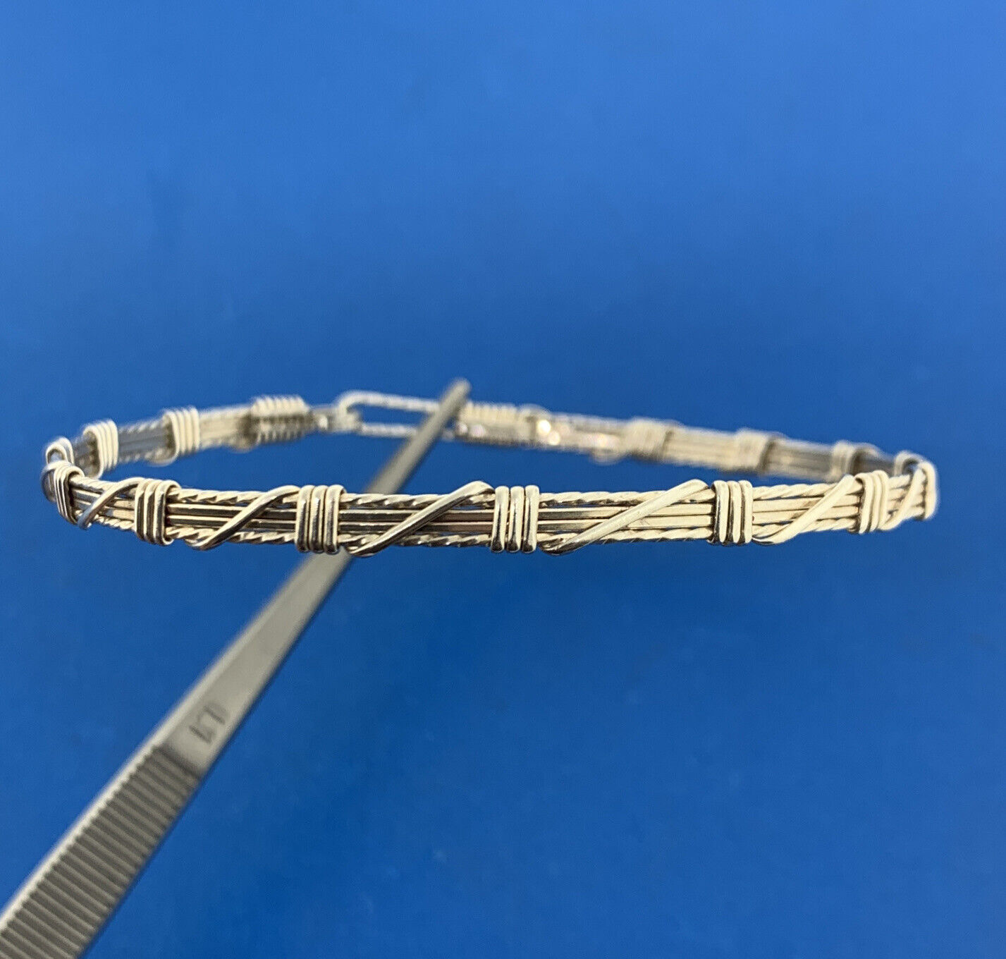 Artisan 925 Sterling Silver Wire Wrapped Bangle Hook Bracelet