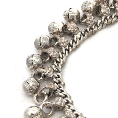 Retro  Silver Tone Floral Bells Jingle Charm Chain Belly Dancer Bracelet