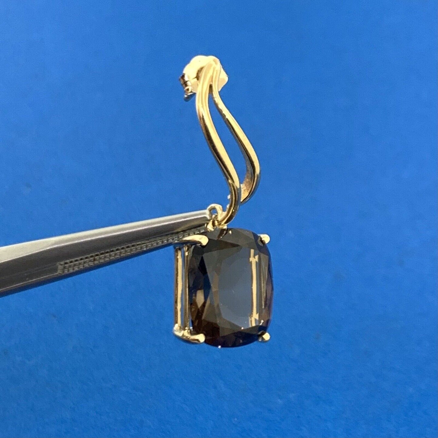 Designer 14K Yellow Gold Oval Smoky Quartz Modernist Twist Dangle Earrings