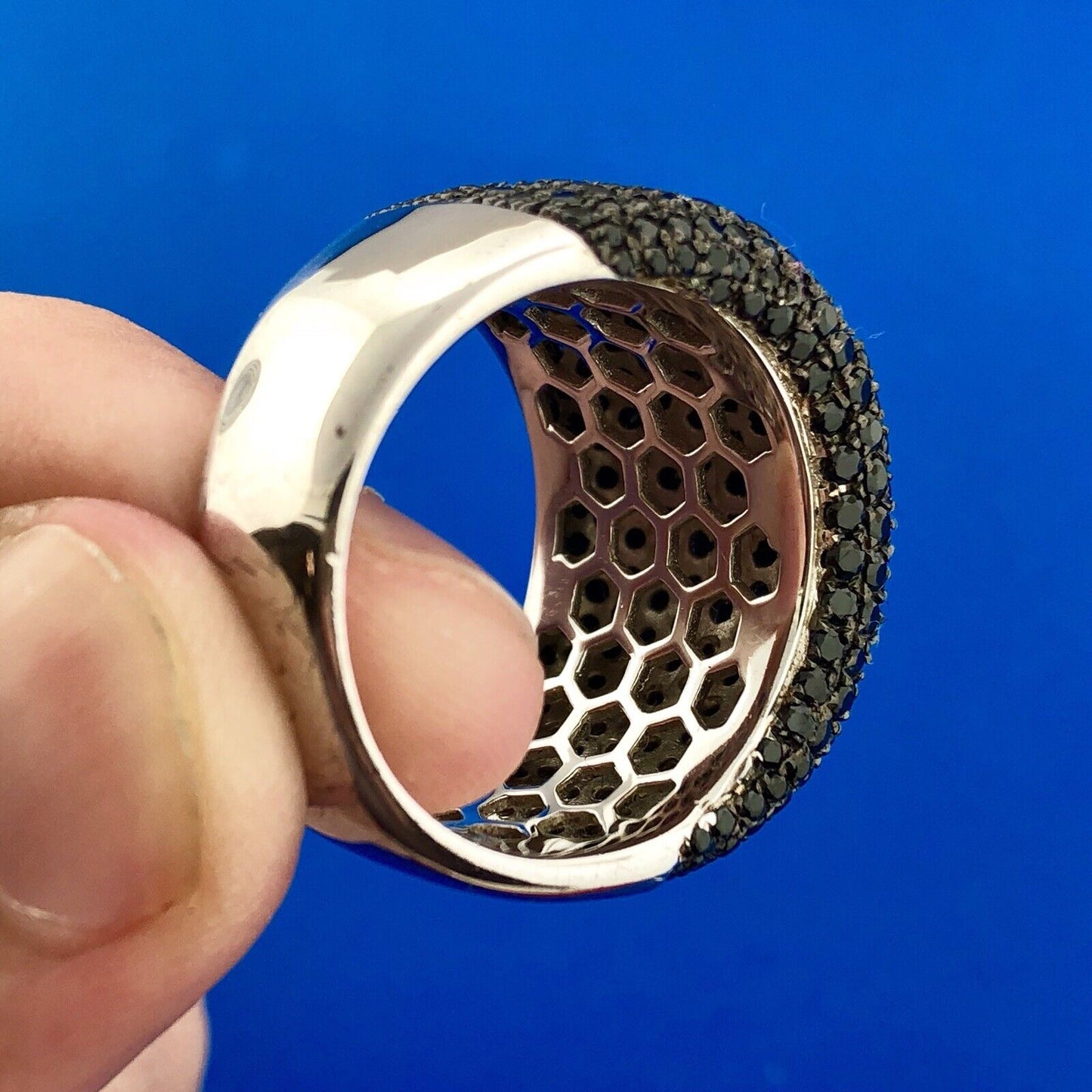 Dramatic Designer Sterling Silver 925 Black Diamond Pave Statement Dome Ring