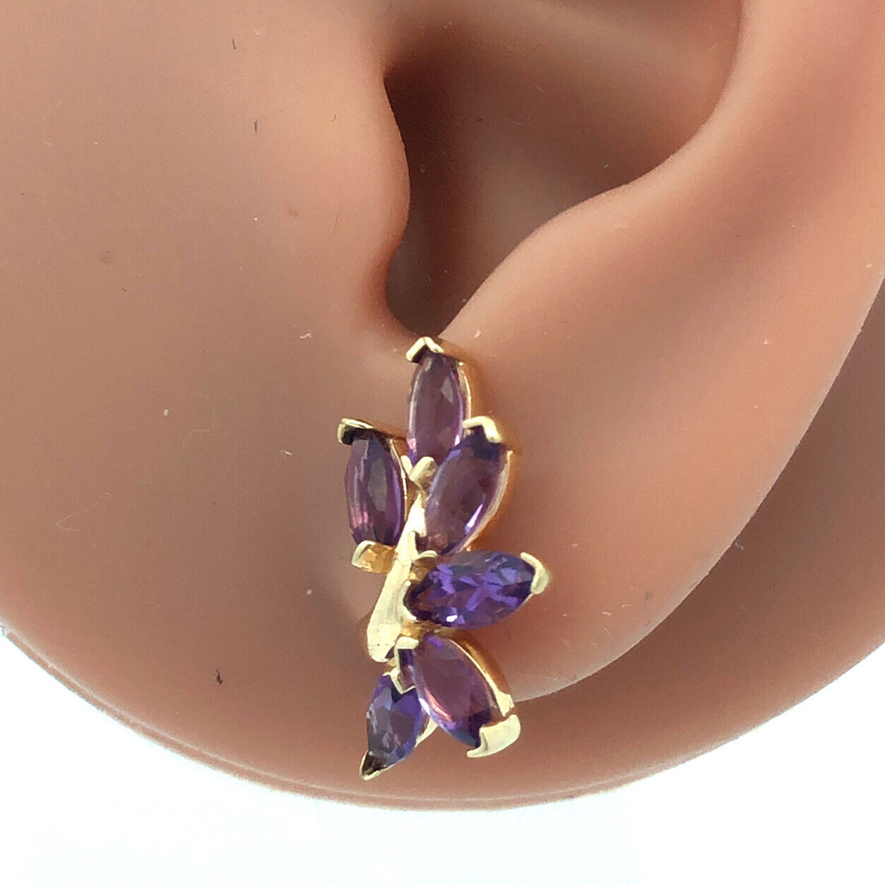 Designer TK 14K Yellow Gold Marquise Amethyst Floral Statement Stud Earrings