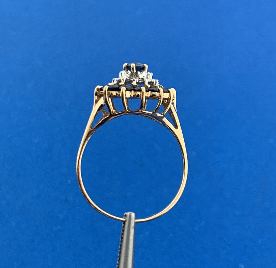 14K Yellow Gold Sapphire Diamond September Anniversary Empire Cluster Ring