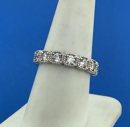 Designer 925 Sterling Silver Cubic Zirconia CZ Eternity Stackable Band Ring
