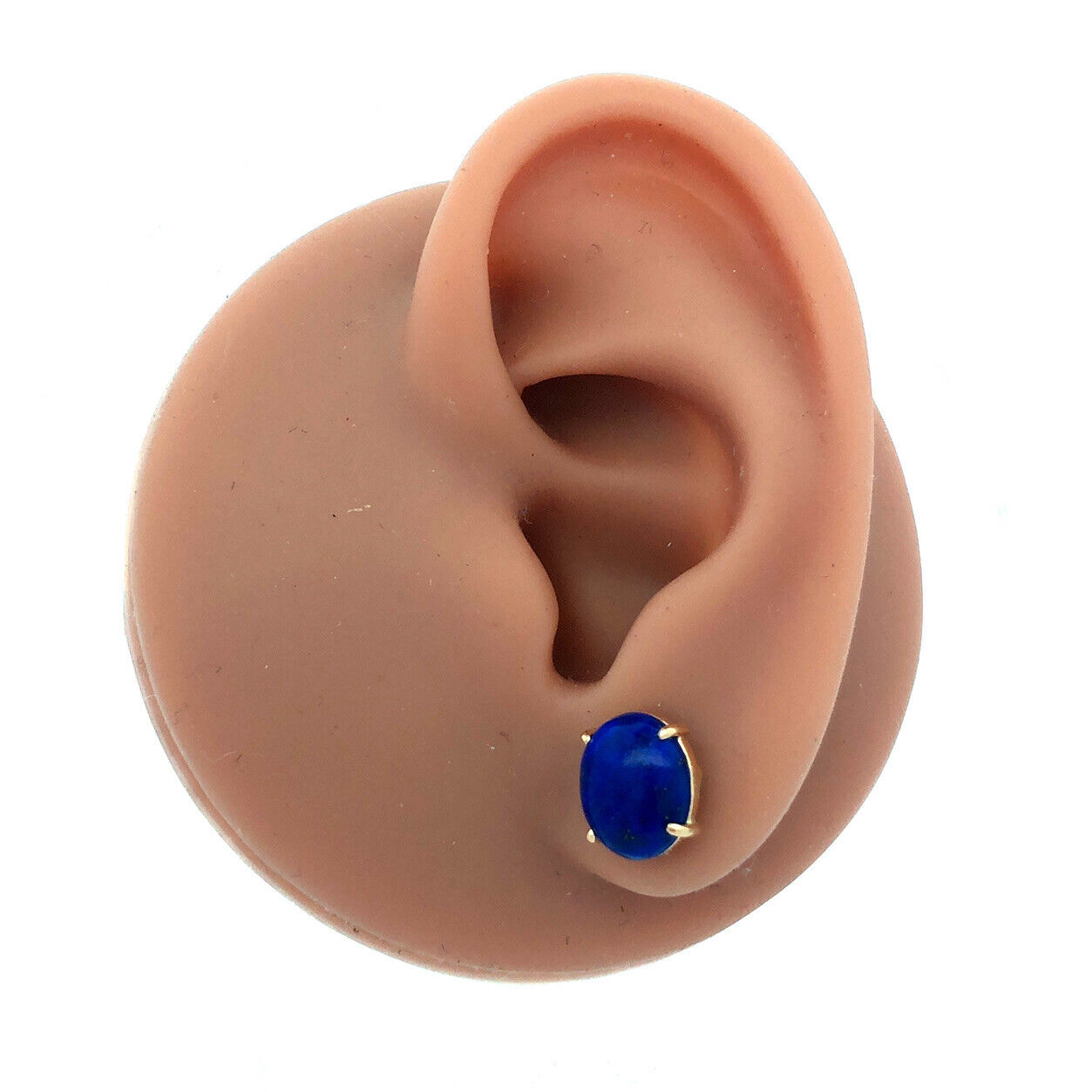 14K Yellow Gold Oval Cabochon Blue Lapis Lazuli Solitaire Stud Earrings