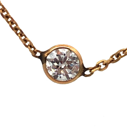 14K Yellow Gold Round White Tourmaline Station Necklace