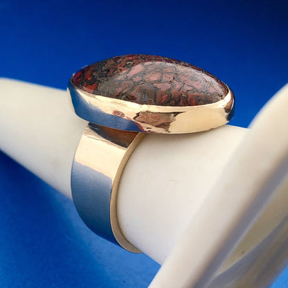 Modernist 14K Yellow Gold Oval Red And Black Gemstone Statement Cocktail Ring