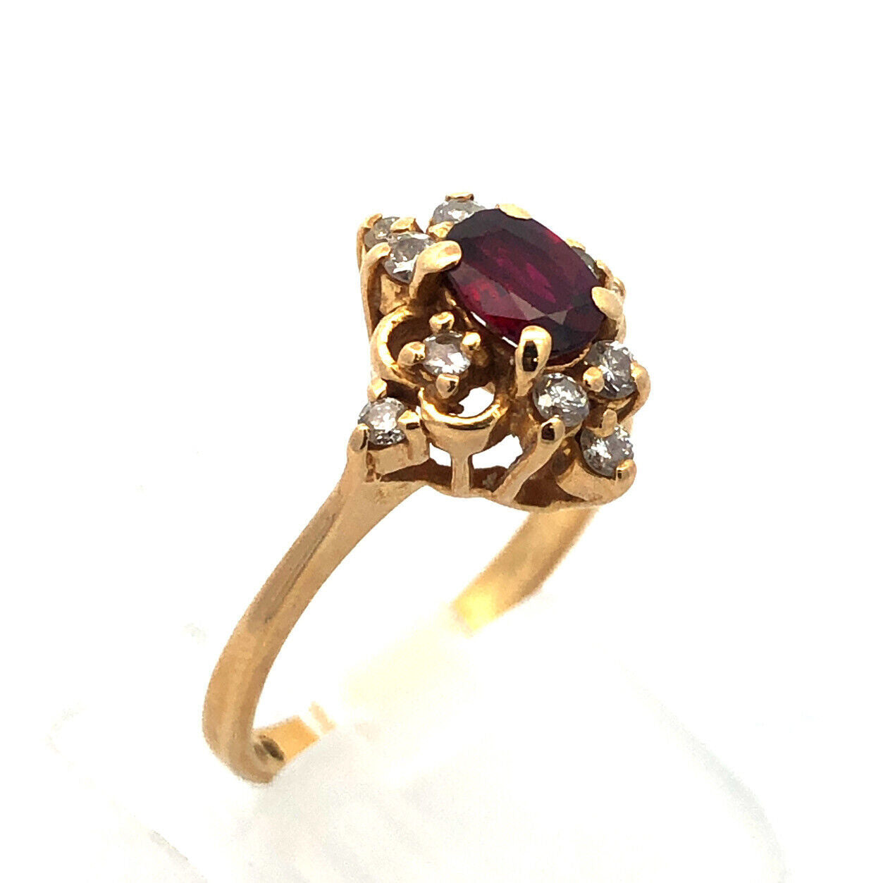 Designer 18K Yellow Gold Ruby Diamond July Anniversary Birthday Ring