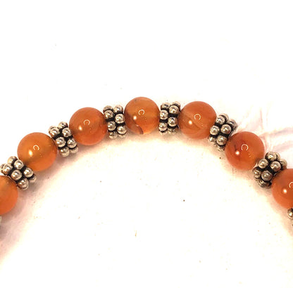 Doug Paulus 925 Sterling Silver Round Orange Aventurine Beaded Elastic Bracelet