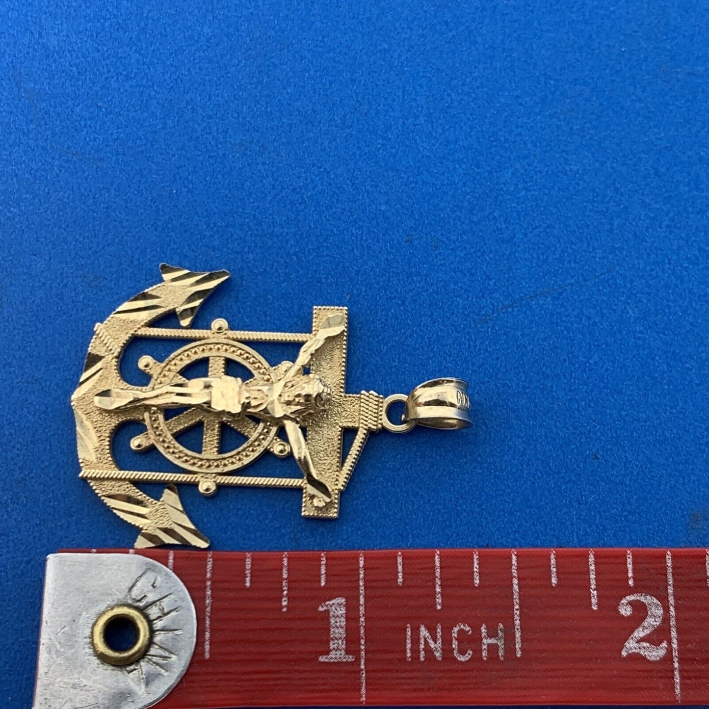 Designer 10K Yellow Gold Mariners Cross Crucifix Anchor Statement Pendant