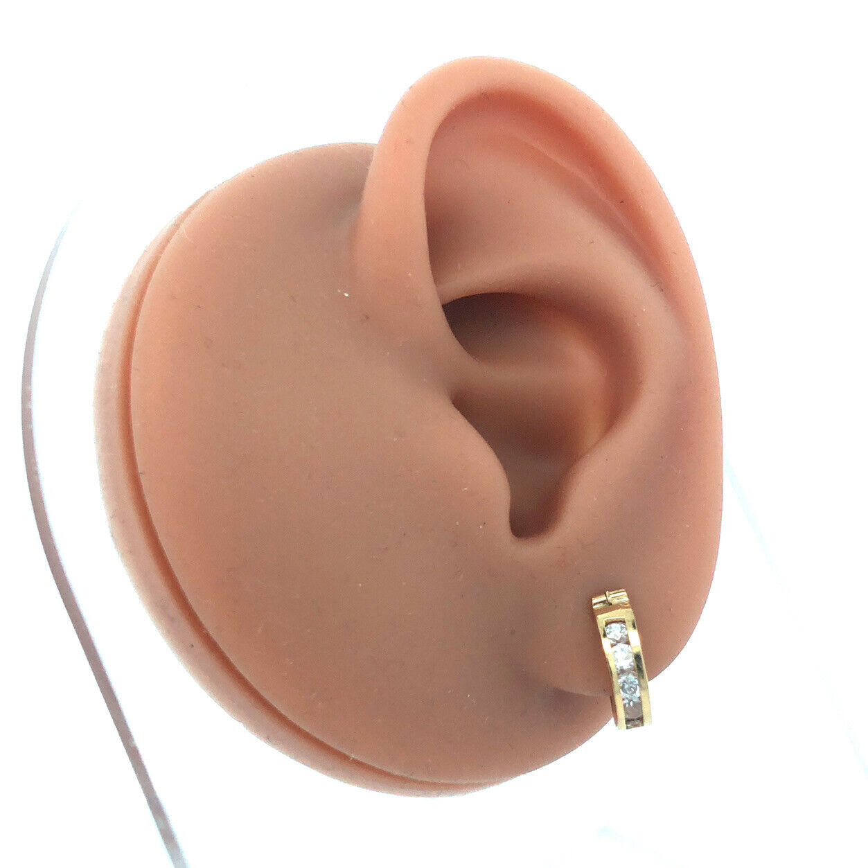 Designer 14K Yellow Gold Round Cubic Zirconia CZ Huggy Hoop Earrings