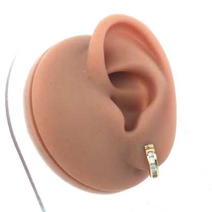 Designer 14K Yellow Gold Round Cubic Zirconia CZ Huggy Hoop Earrings