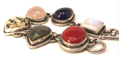 Multi Stone 925 Sterling Silver Chunky Statement Toggle Bracelet