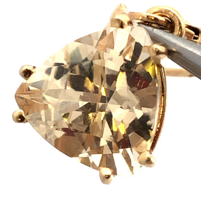 14K Yellow Gold Designer Trillion Honey Lemon Quartz  Leverback Dangle Earrings