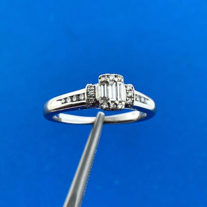 Designer Zales 10k White Gold 1KS Baguette Diamond Wedding Band Set Ring Size 7